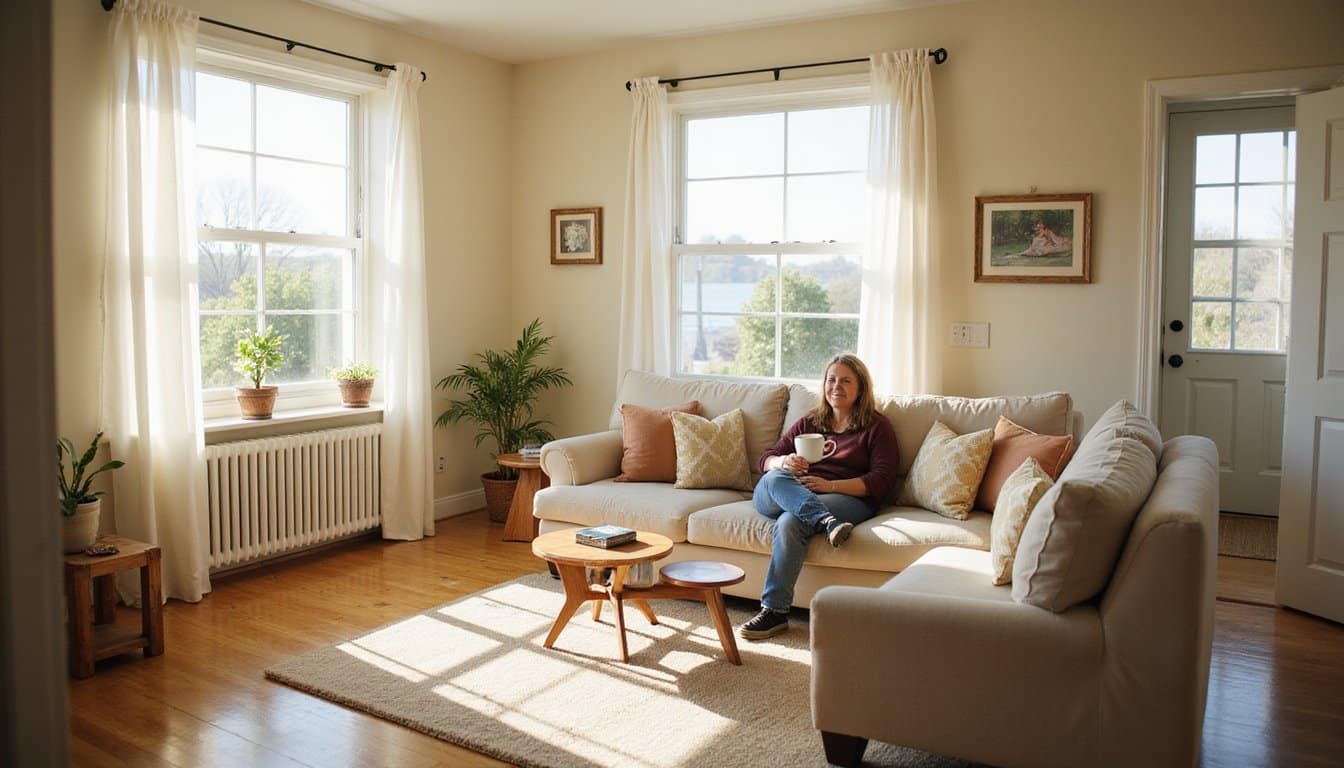 Residential treatment center lounge with coastal style and calm mood
