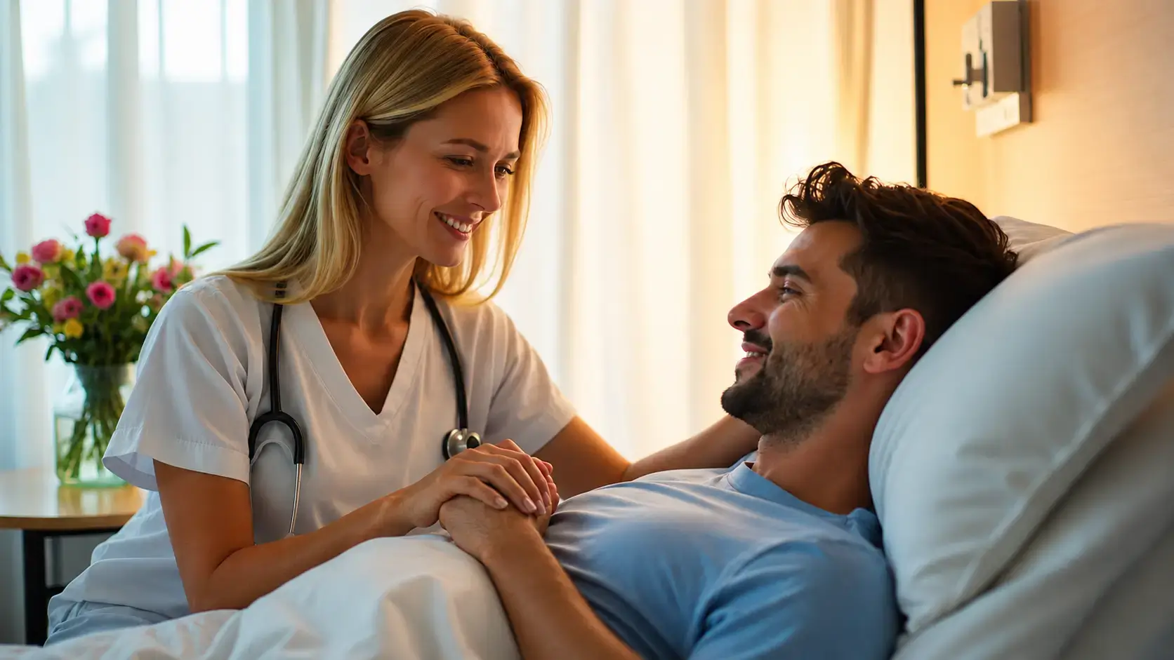 Male patient speaking with a doctor during a medical consultation in a bright office.