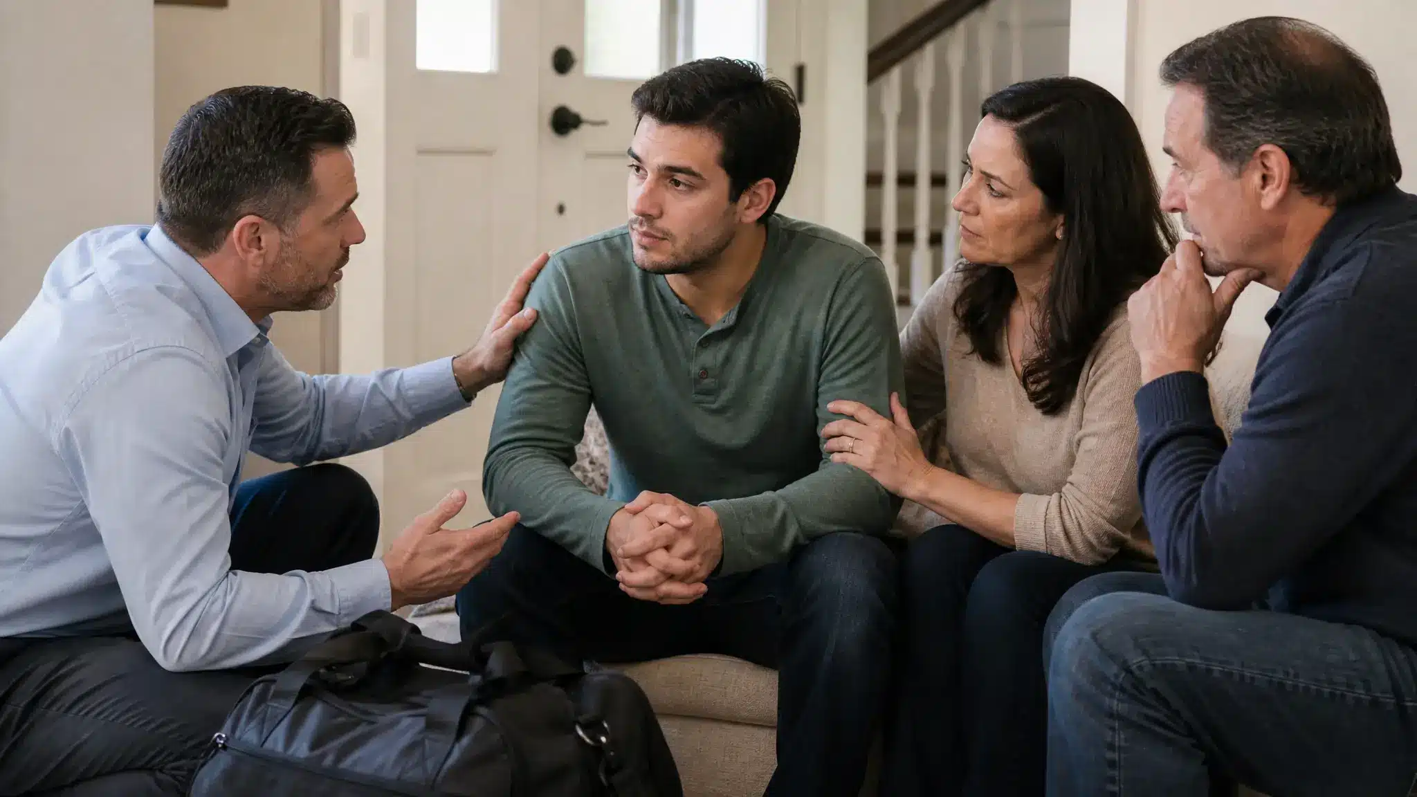 Interventionist helping a family arrange immediate addiction treatment placement.